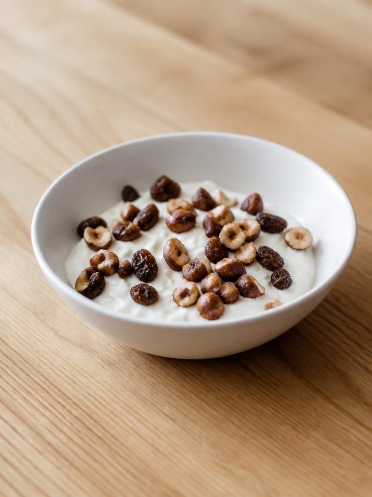 Yaourt à la grecque, raisins secs et noisettes