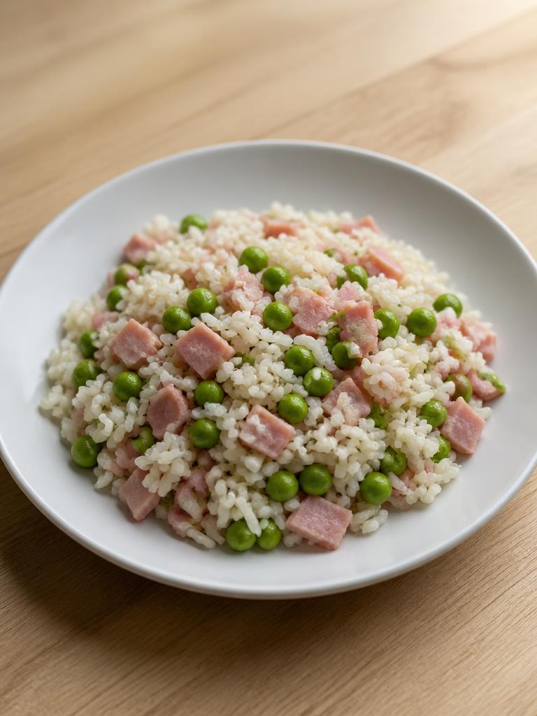 Riz au jambon et petits pois