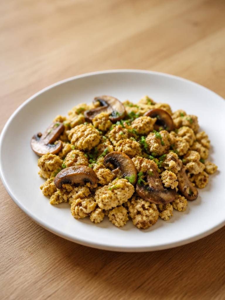 Tofu brouillé aux champignons et ciboulette