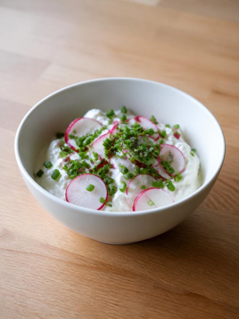 Bol de fromage blanc aux radis et à la ciboulette