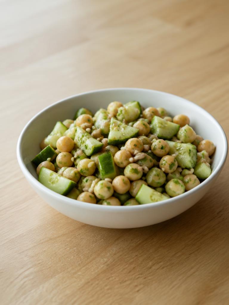 Salade de pois chiches, concombre et graines de tournesol
