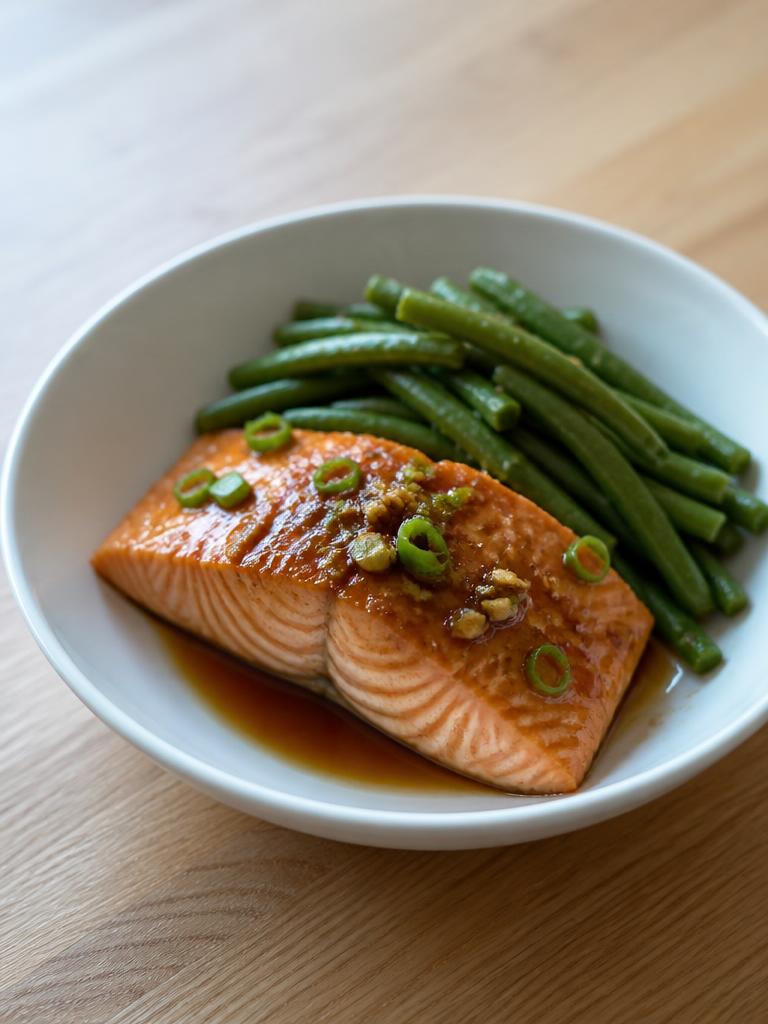 Saumon vapeur au soja et haricots verts