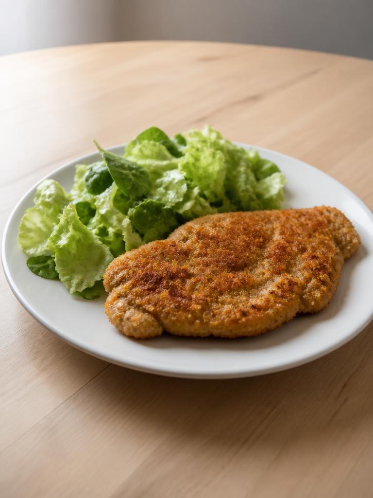 Escalope de dinde panée et salade