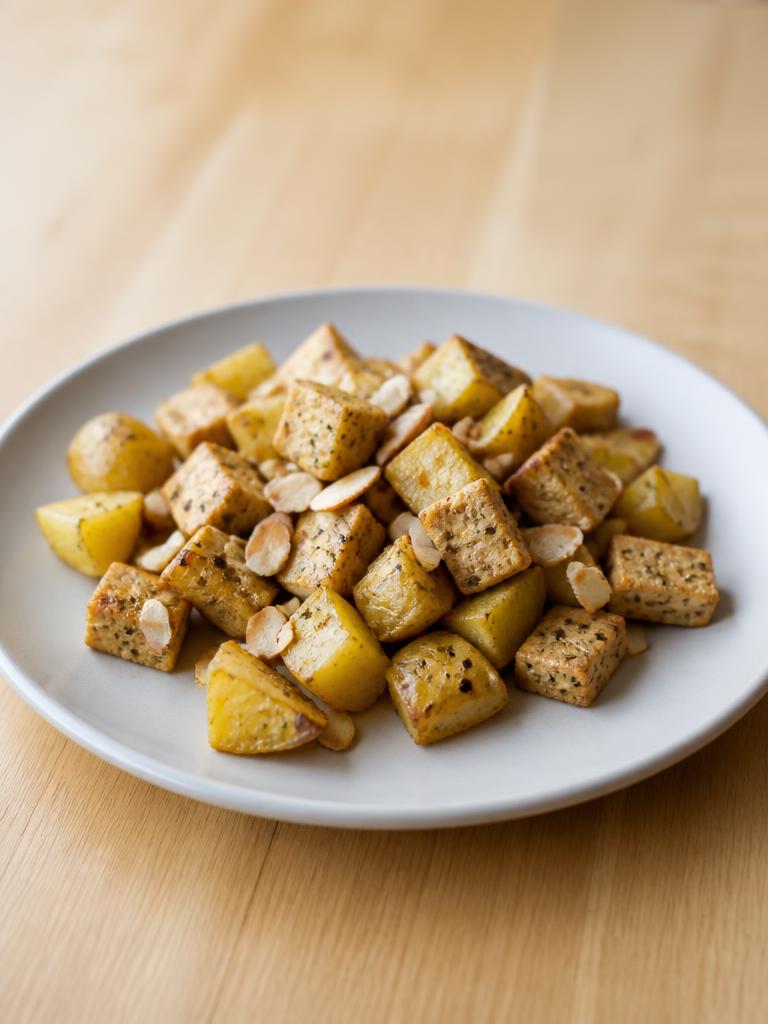 Tofu et pommes de terre rôtis aux amandes