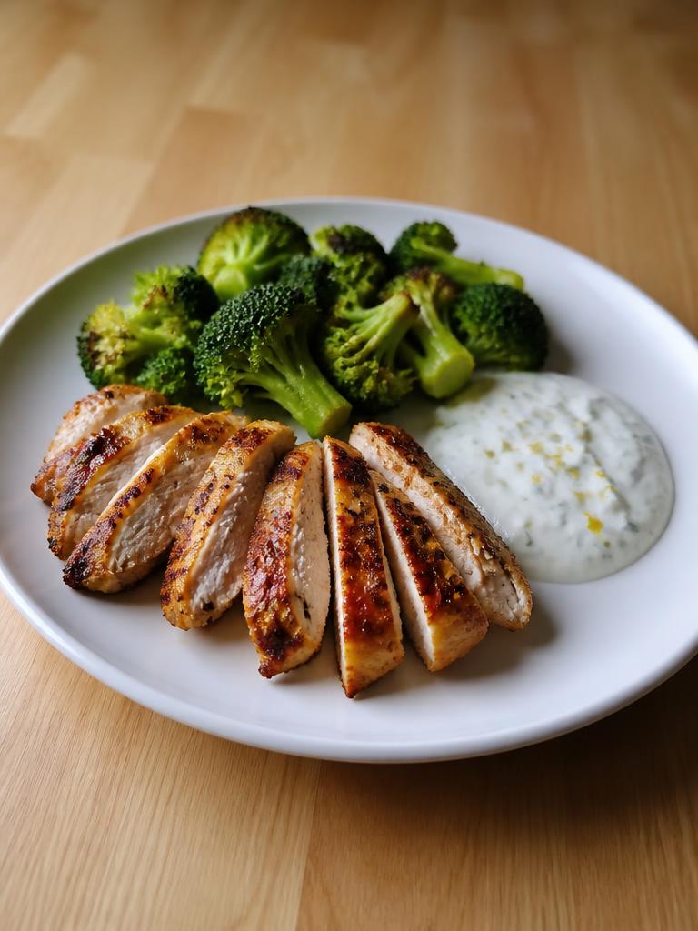 Poulet grillé, brocoli et sauce skyr au citron