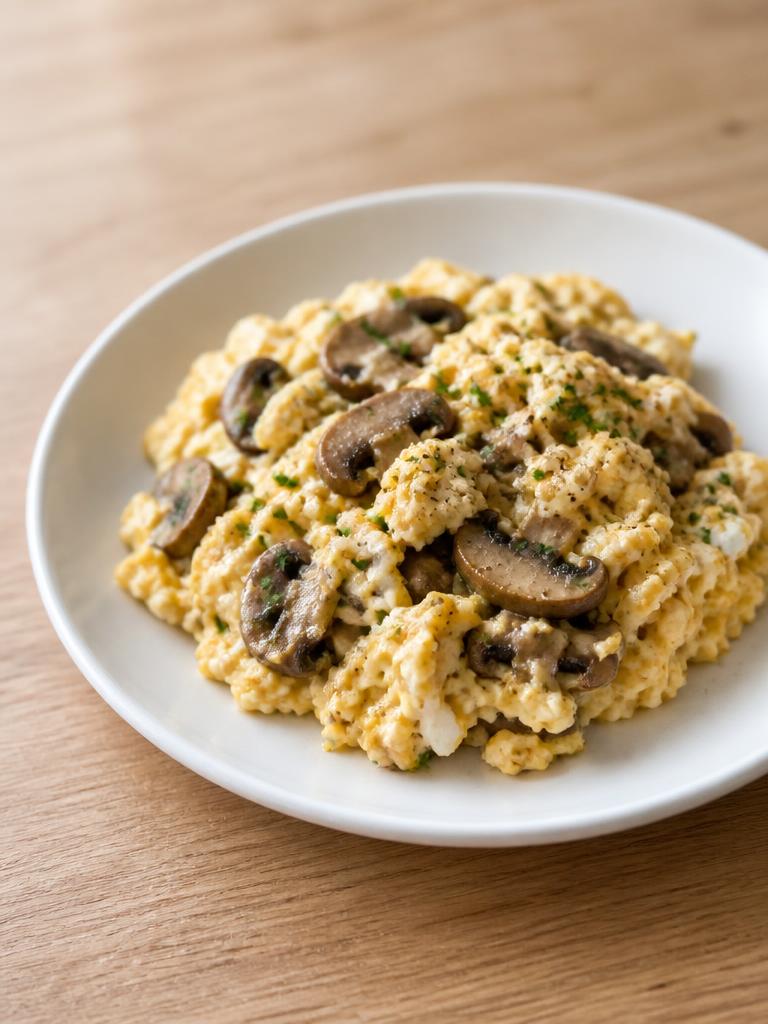 Œufs brouillés aux champignons et persil