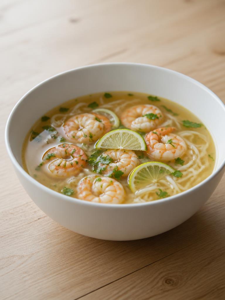 Soupe de crevettes aux vermicelles et citron vert