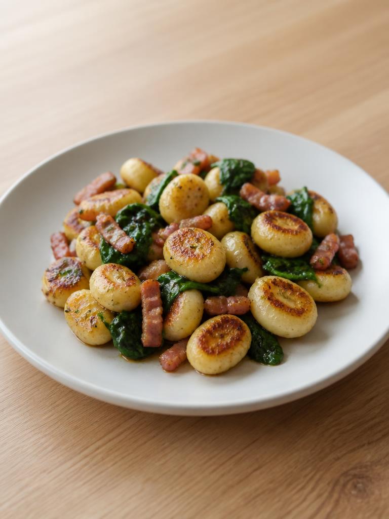 Gnocchis poêlés aux lardons et épinards