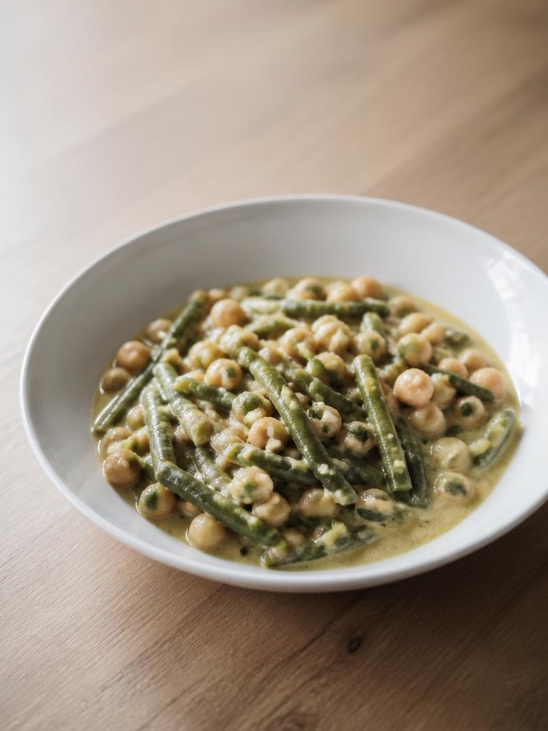 Pois chiches au lait de coco et haricots verts