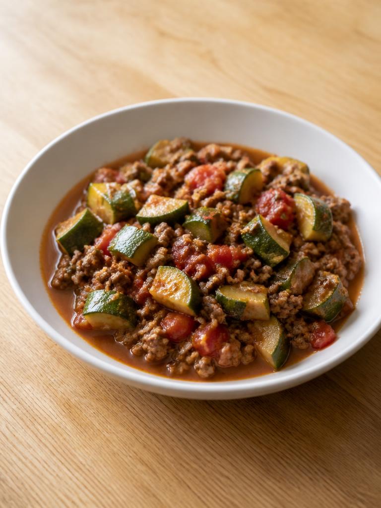 Bœuf haché mijoté aux courgettes et à la tomate