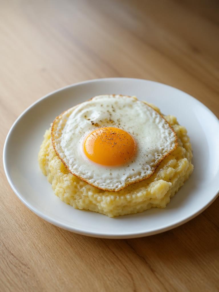Œufs au plat sur écrasé de pommes de terre