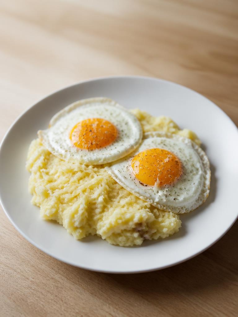 Écrasé de pommes de terre à l'emmental et œufs au plat