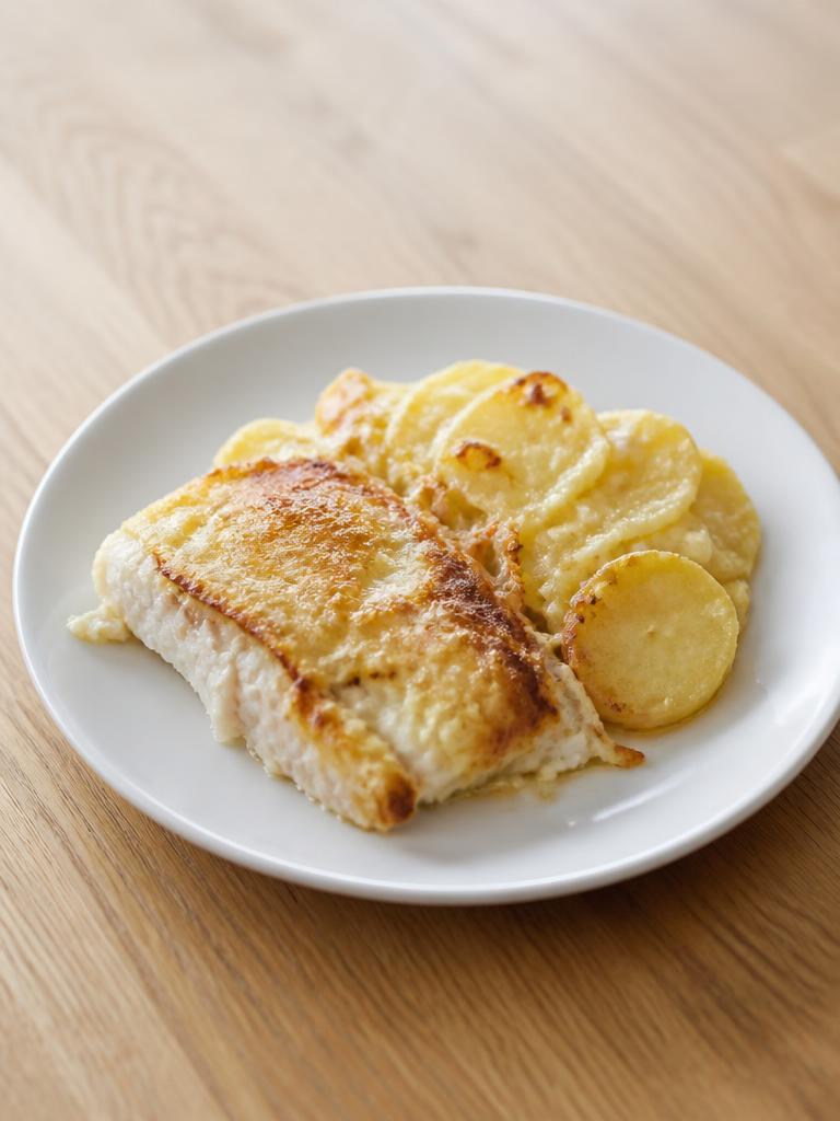 Colin gratiné à l'emmental et pommes de terre