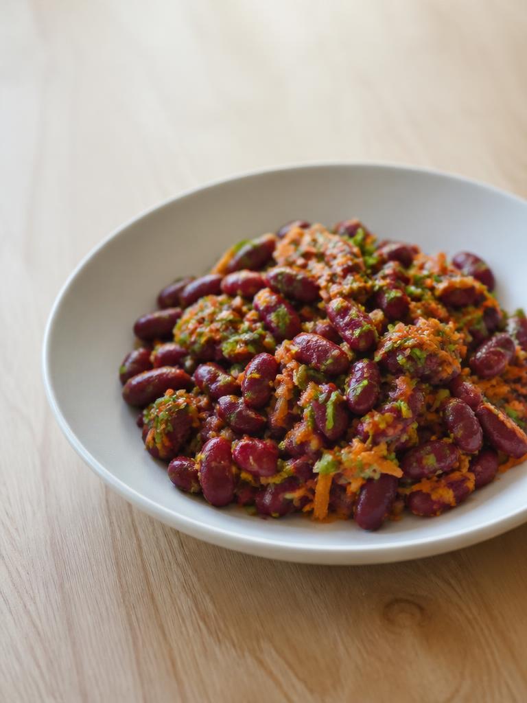 Salade de haricots rouges au cumin et carotte râpée