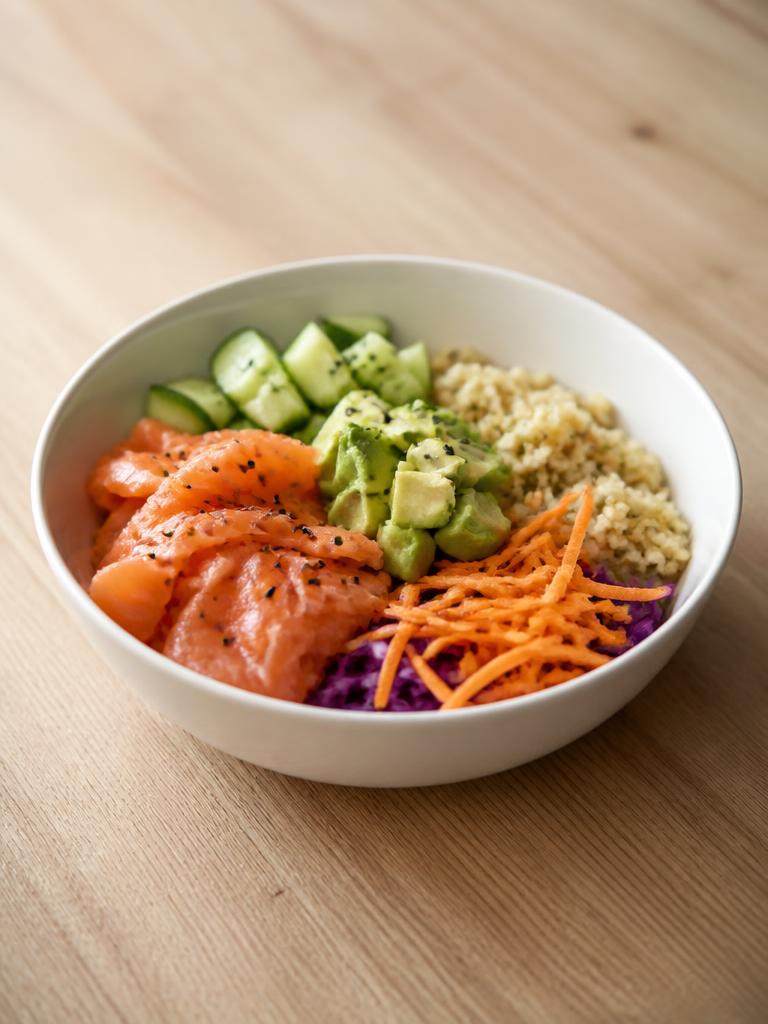 Poke bowl au saumon fumé et boulgour