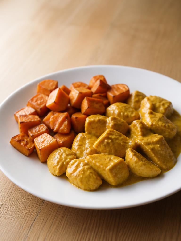 Dinde au curry et patate douce poêlée