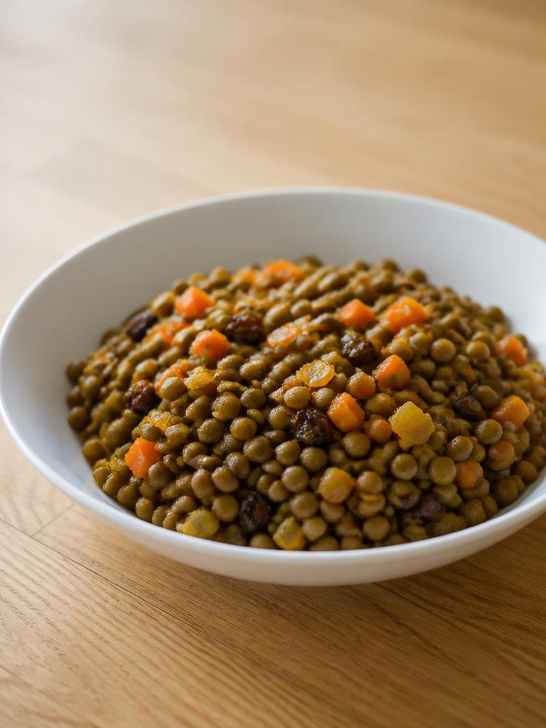 Lentilles au curry, carotte et raisins secs