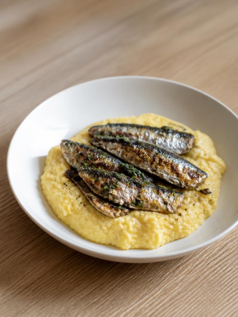 Polenta au lait de coco et sardines grillées