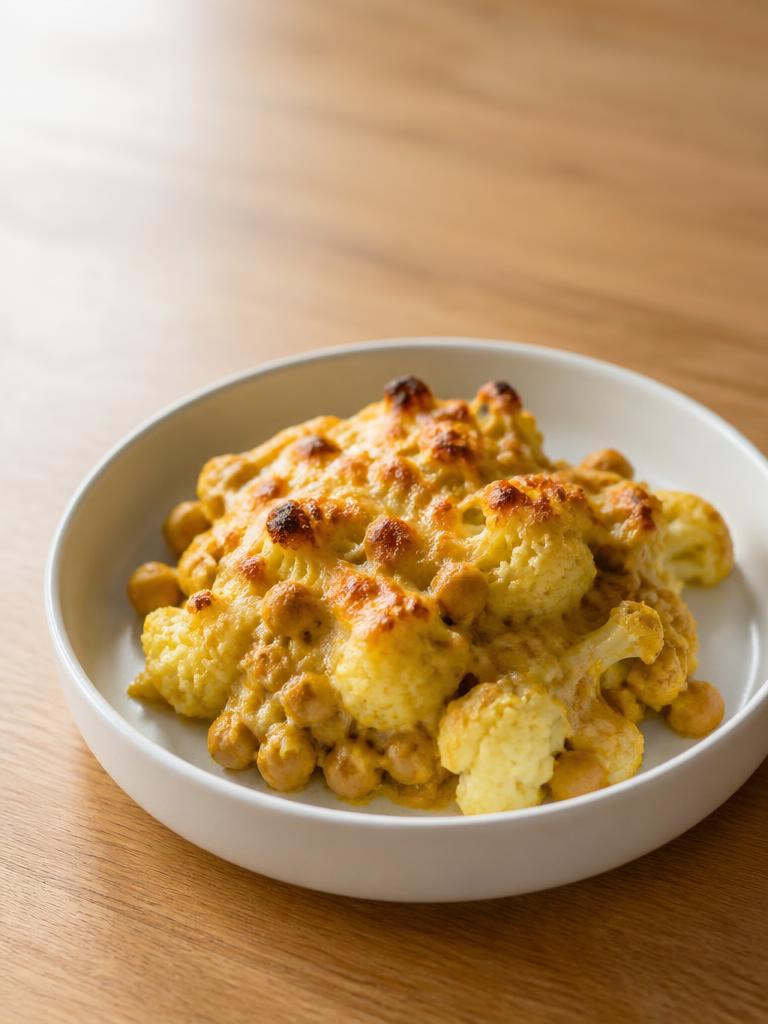 Gratin de chou-fleur aux pois chiches et au curry