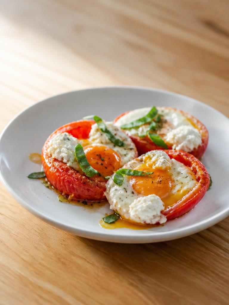 Tomates rôties aux œufs et à la ricotta