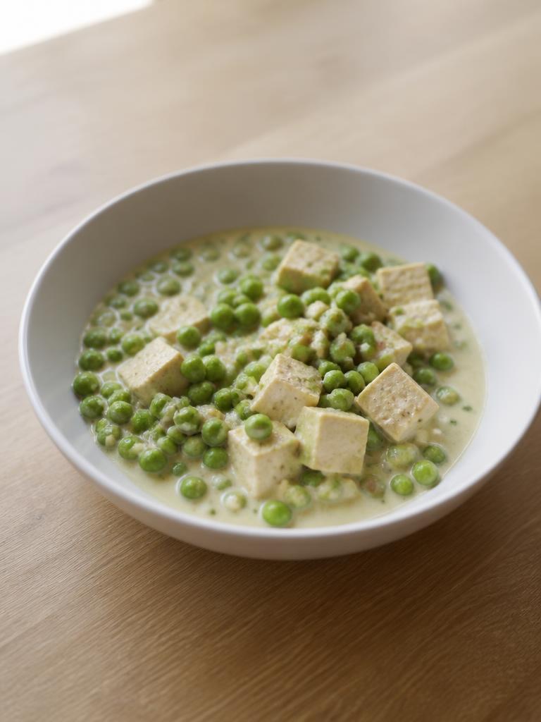 Tofu au lait de coco et petits pois