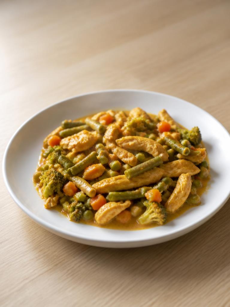 Émincé de poulet et légumes surgelés au curry