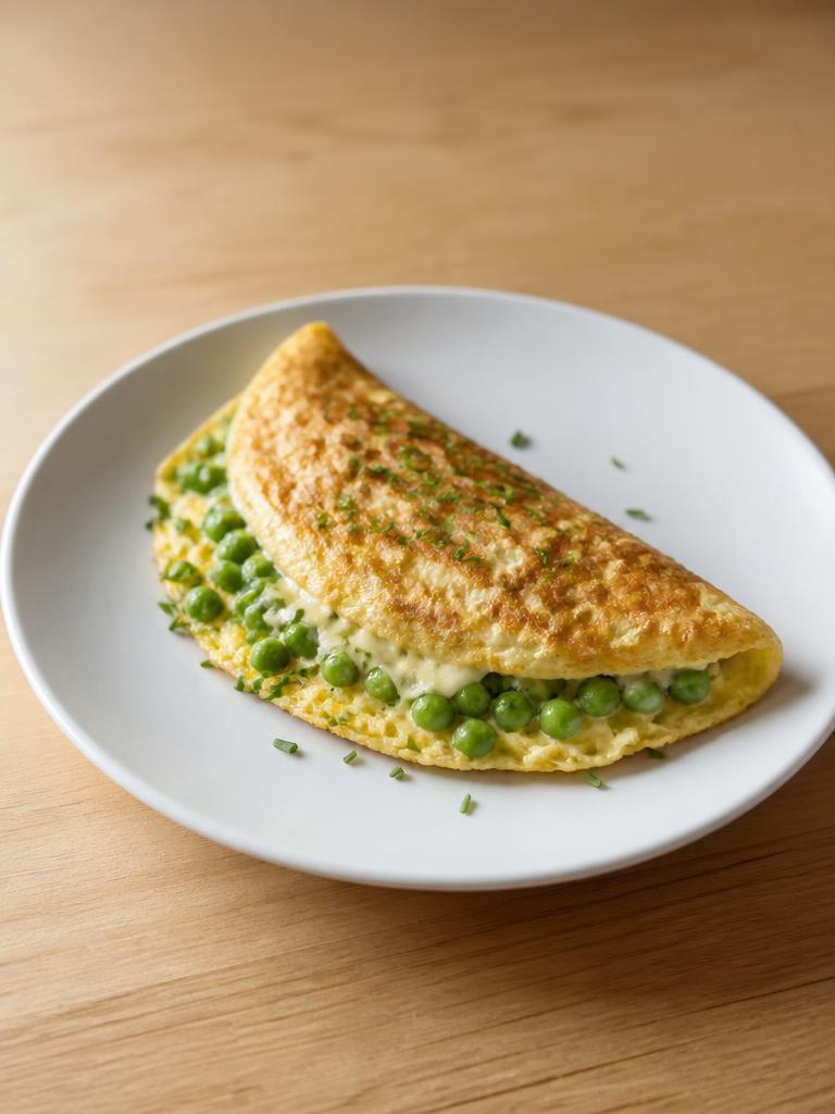 Omelette au comté, petits pois et ciboulette