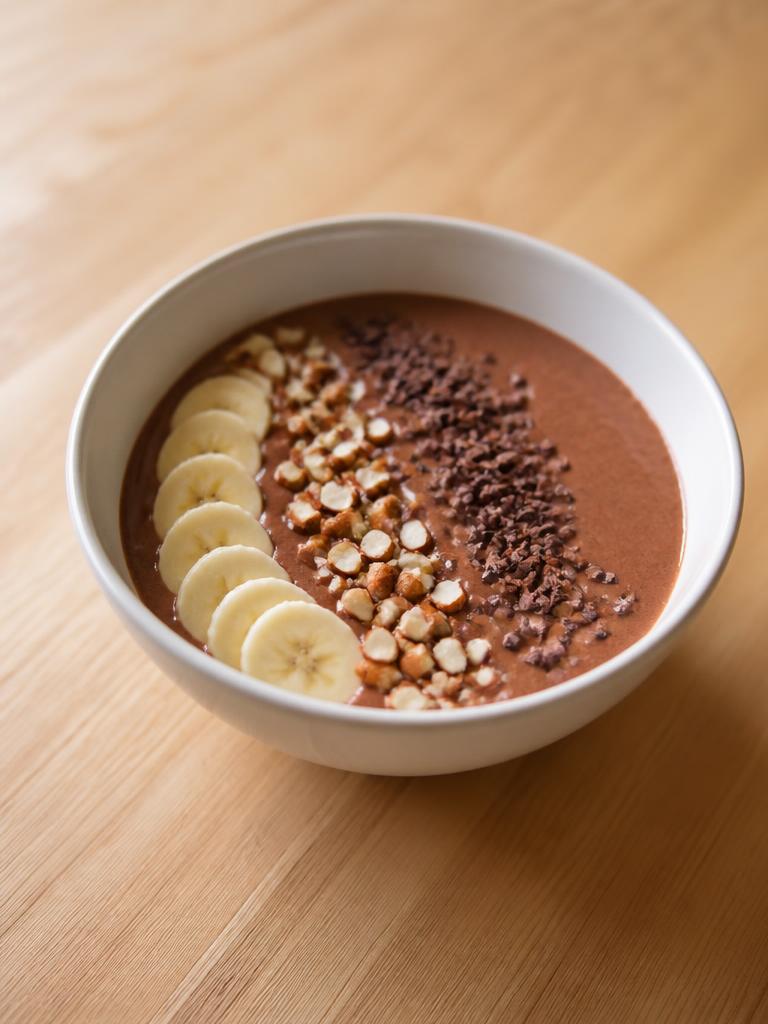 Bol de banane, amandes et cacao
