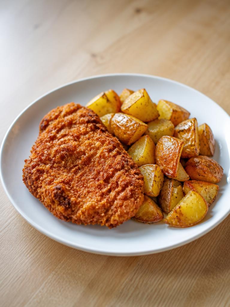 Poulet pané croustillant et pommes de terre