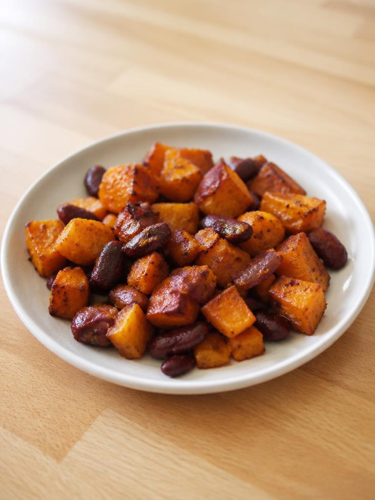 Courge butternut et haricots rouges au four