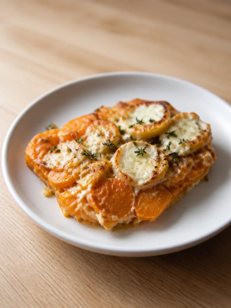 Gratin de patates douces au chèvre et au thym