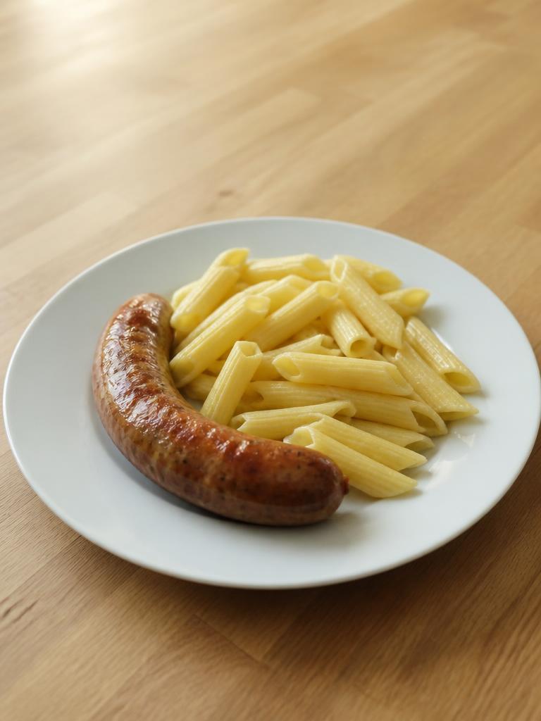 Saucisses de Toulouse et penne au beurre