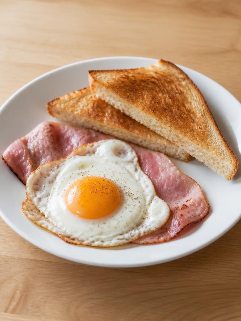 Œufs au plat au jambon et pain grillé
