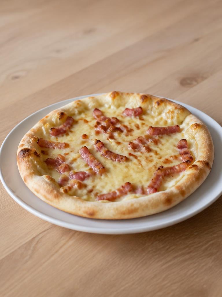 Pizza blanche aux lardons et à l'emmental