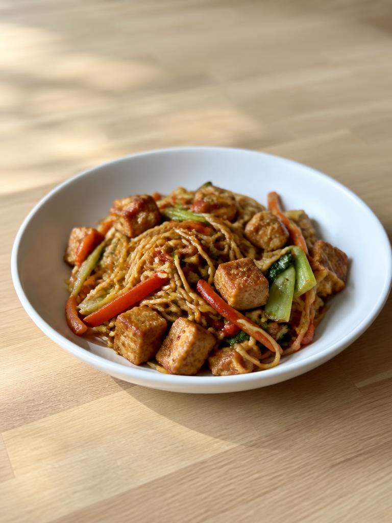 Nouilles sautées au tofu et légumes