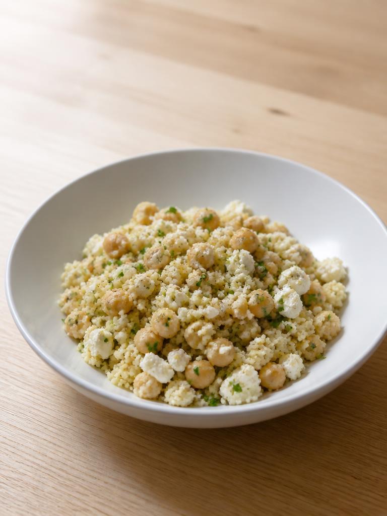 Semoule aux pois chiches, feta et cumin