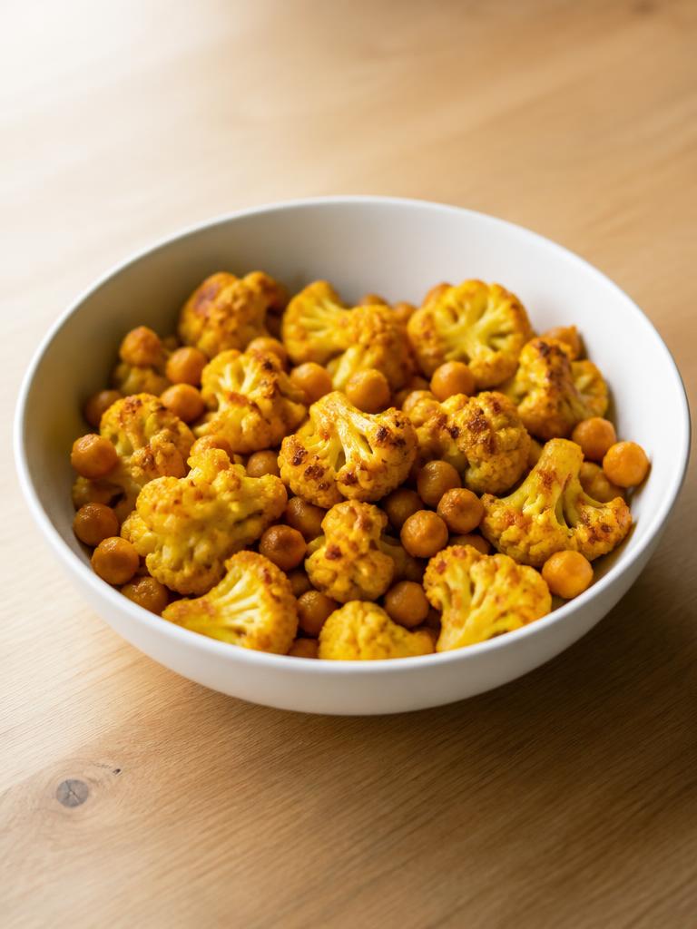 Chou-fleur et pois chiches au curcuma à l'air fryer