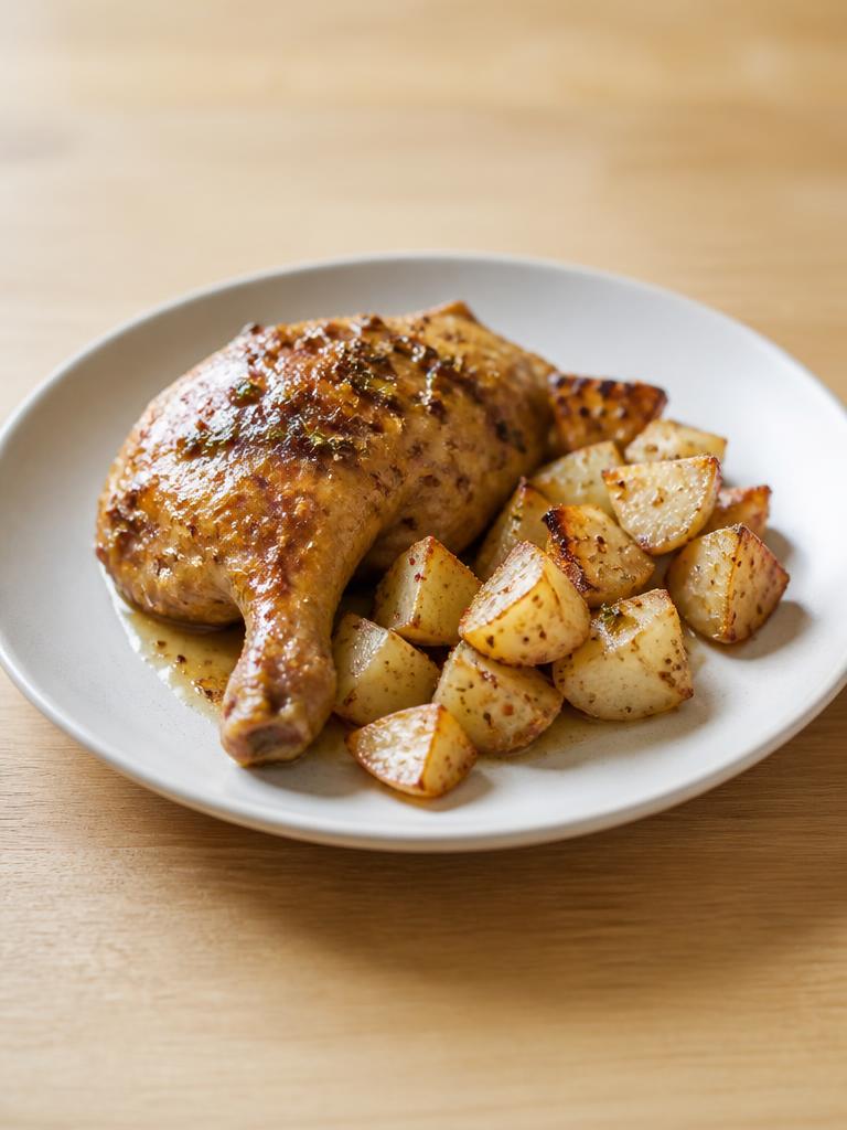 Cuisses de poulet à la moutarde et navets rôtis