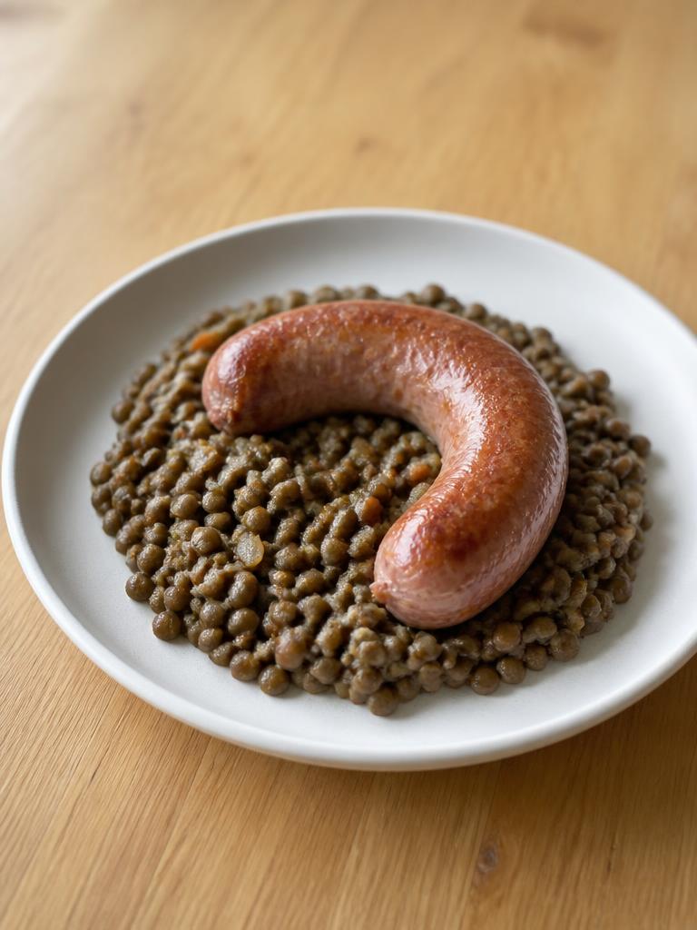 Saucisses de Toulouse aux lentilles vertes