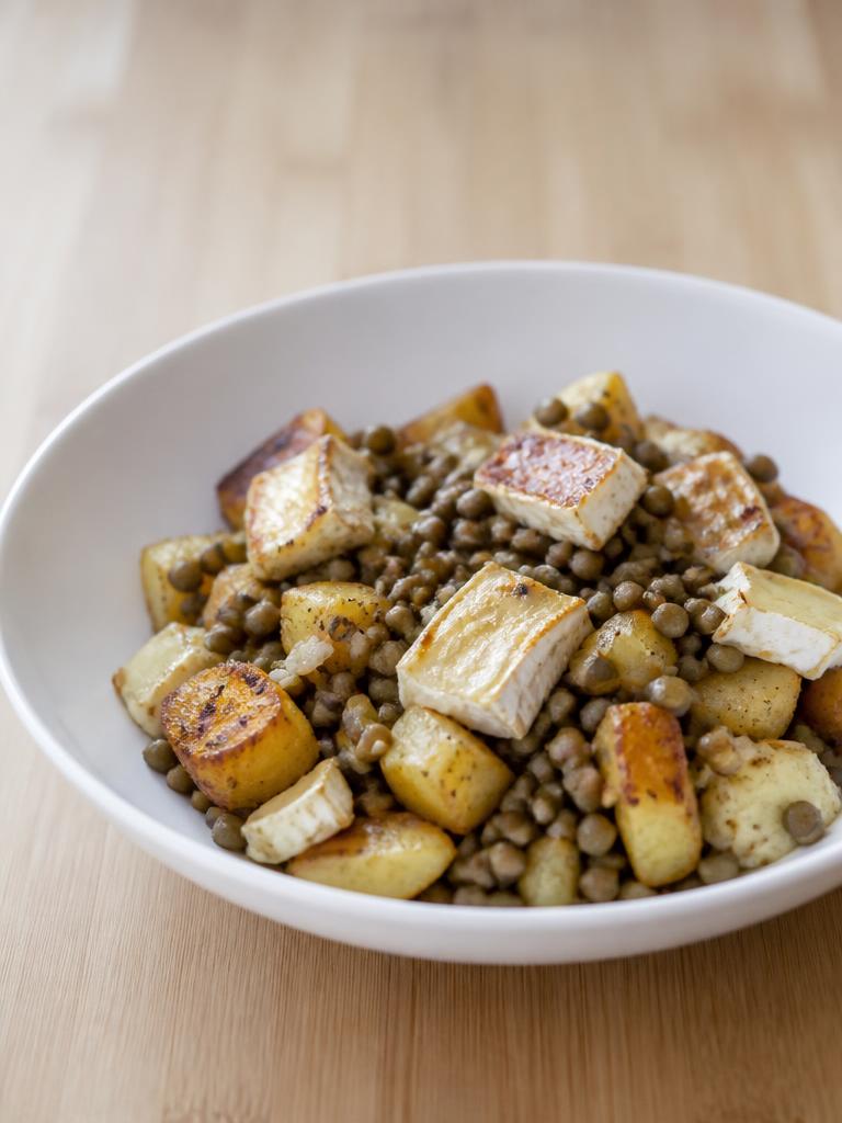 Poêlée de pommes de terre, lentilles vertes et chèvre