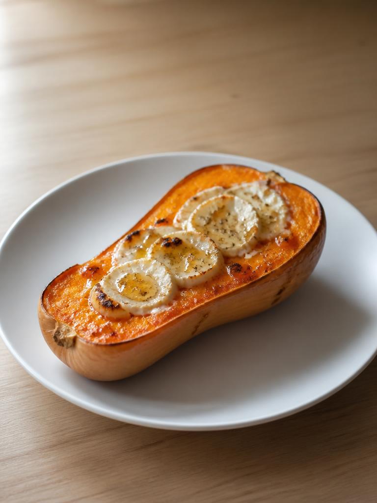Courge butternut rôtie au chèvre et au miel