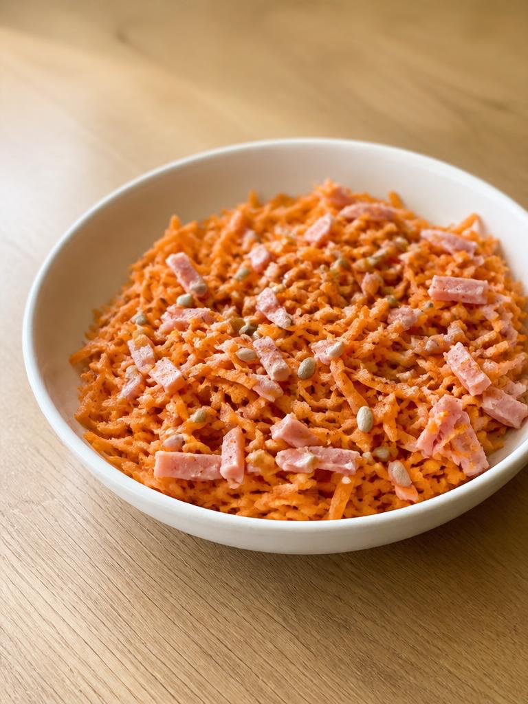 Boîte de carottes râpées, jambon et graines de tournesol