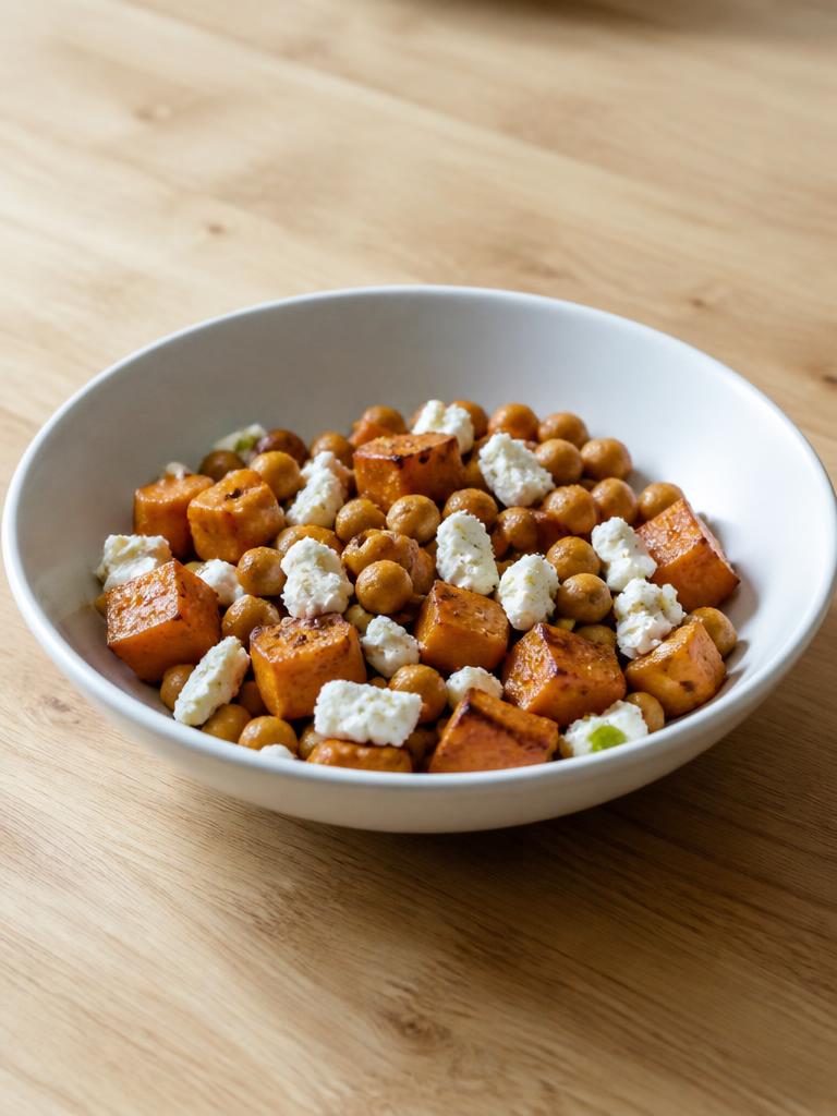 Boîte de patates douces rôties, pois chiches et feta