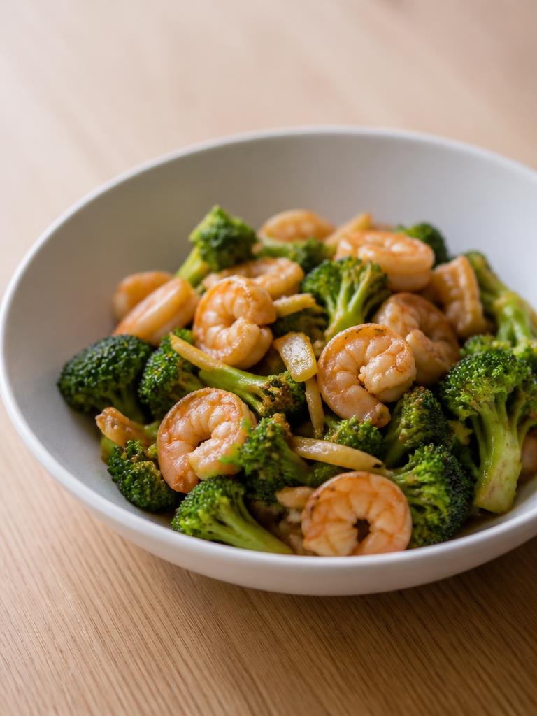 Wok de crevettes au brocoli et gingembre