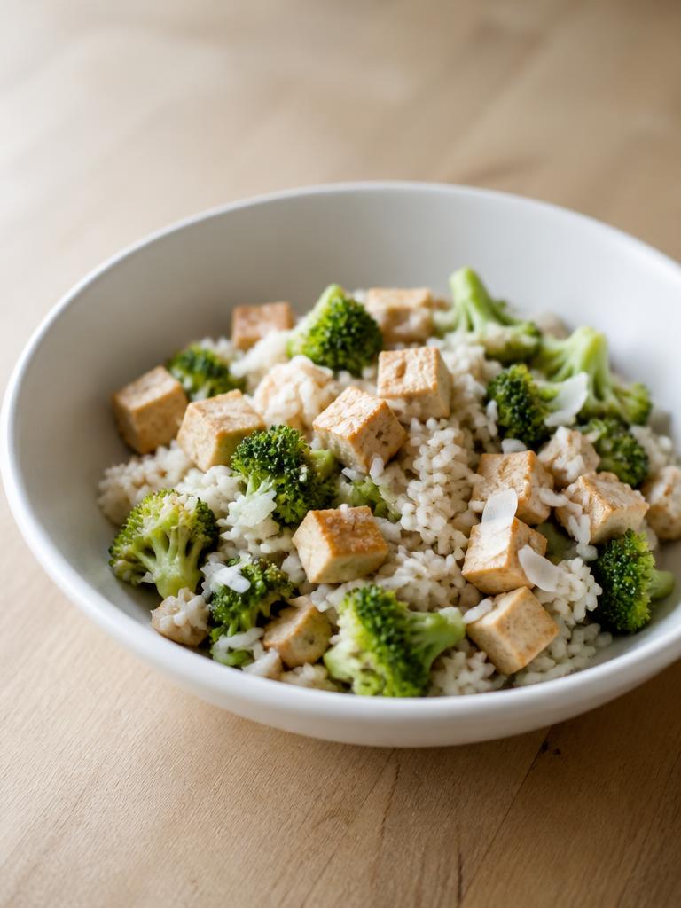 Riz au tofu fumé, brocoli et coco