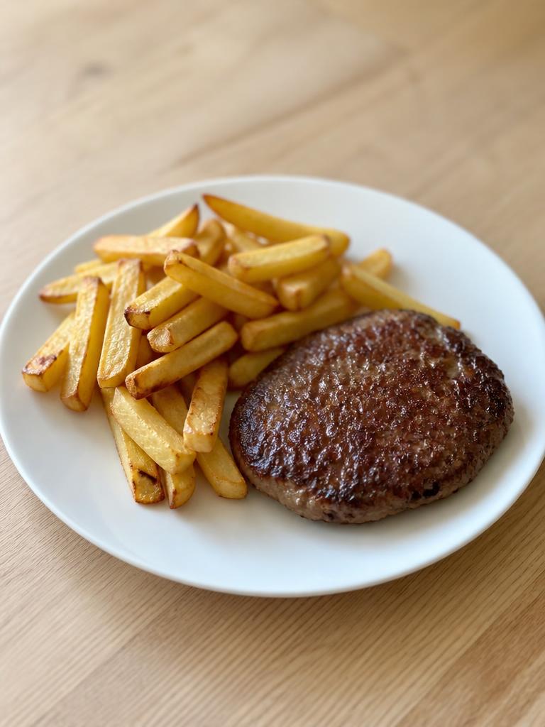 Frites au four et steak haché