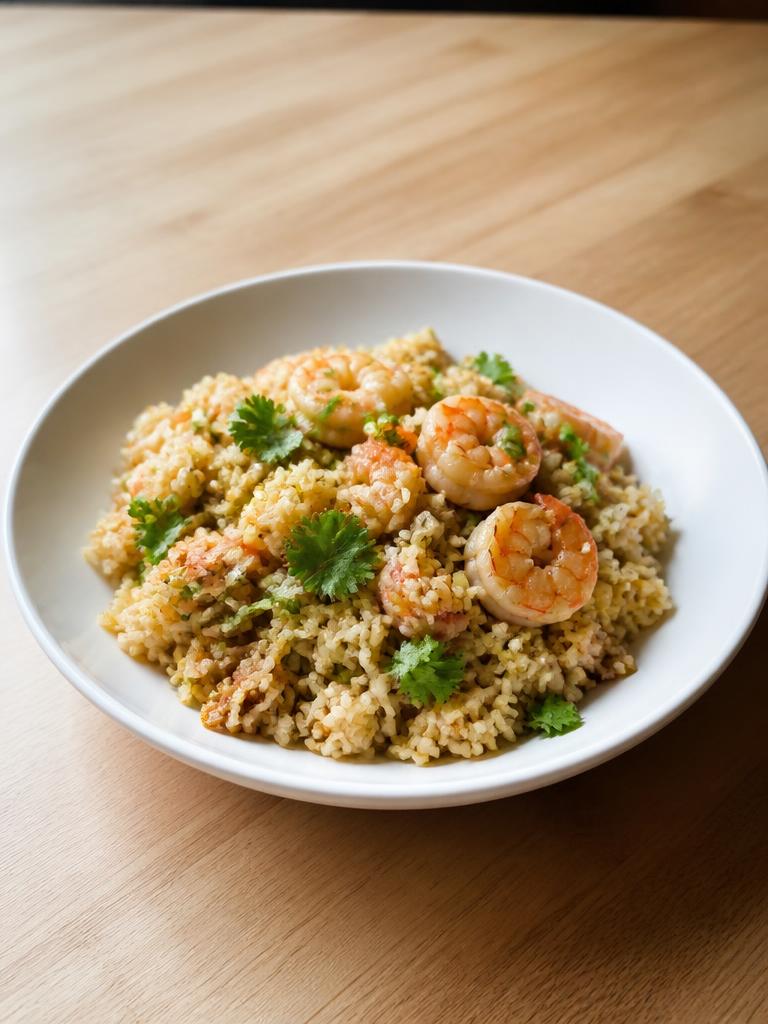 Riz sauté aux crevettes et coriandre