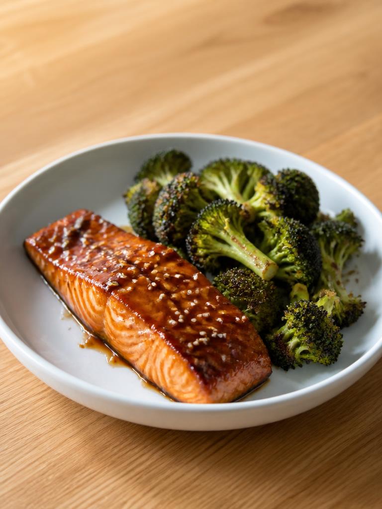 Saumon laqué soja-miel et brocoli à l'air fryer