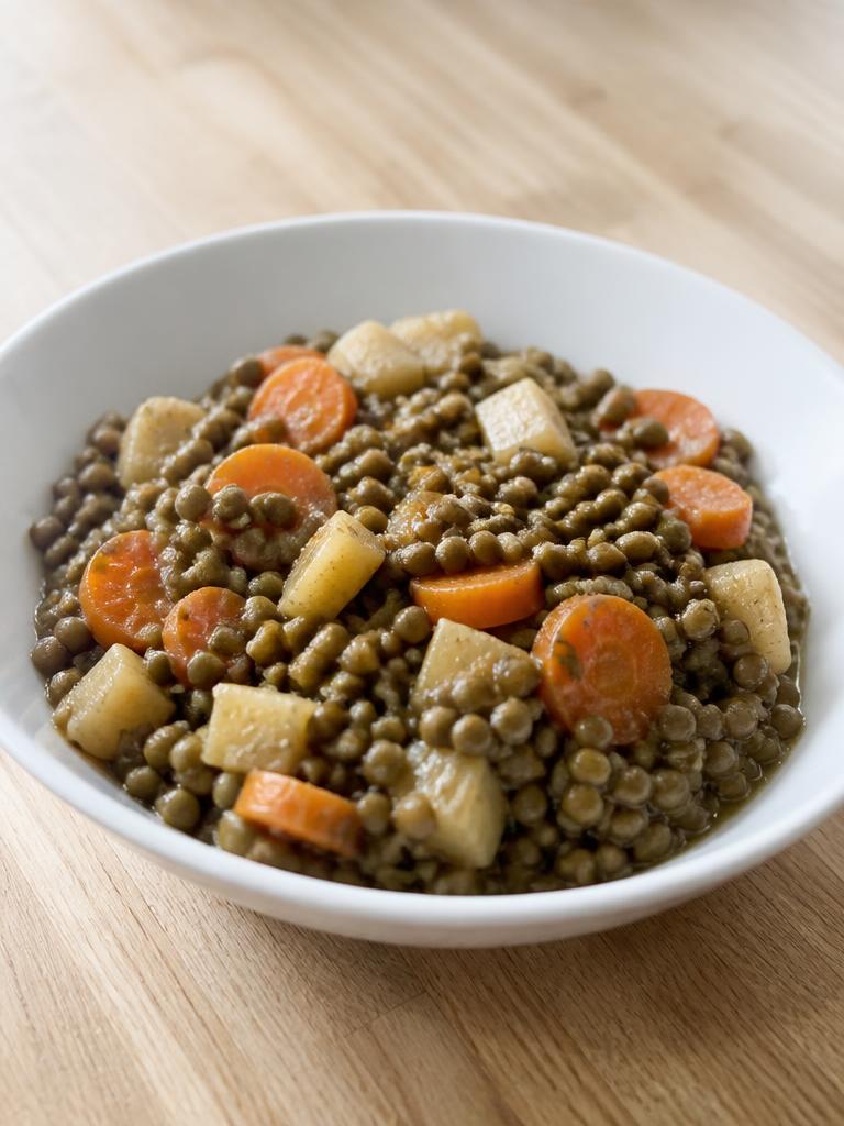 Lentilles vertes mijotées aux navets et carottes