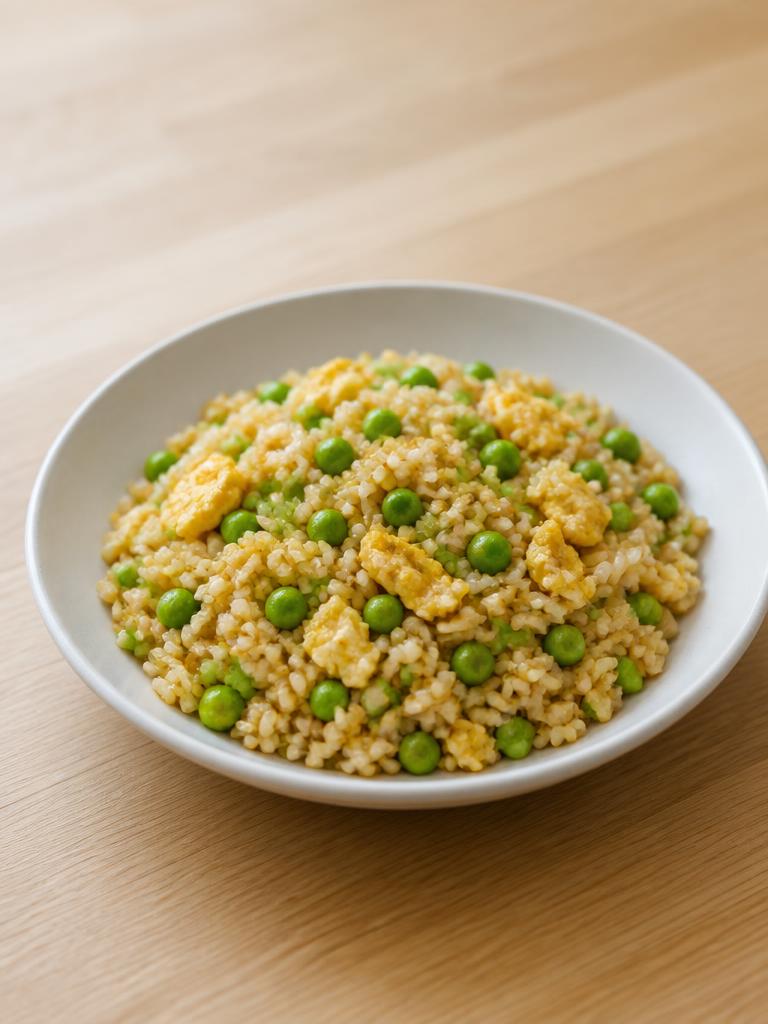 Riz sauté aux petits pois et œuf